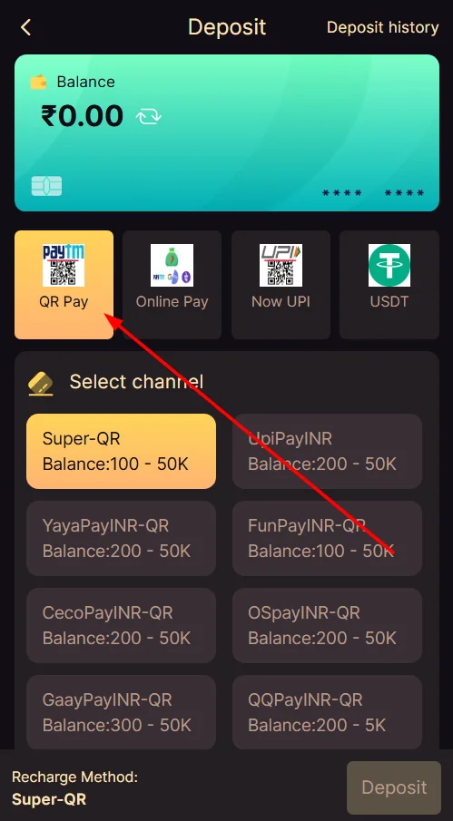 Choose a deposit method